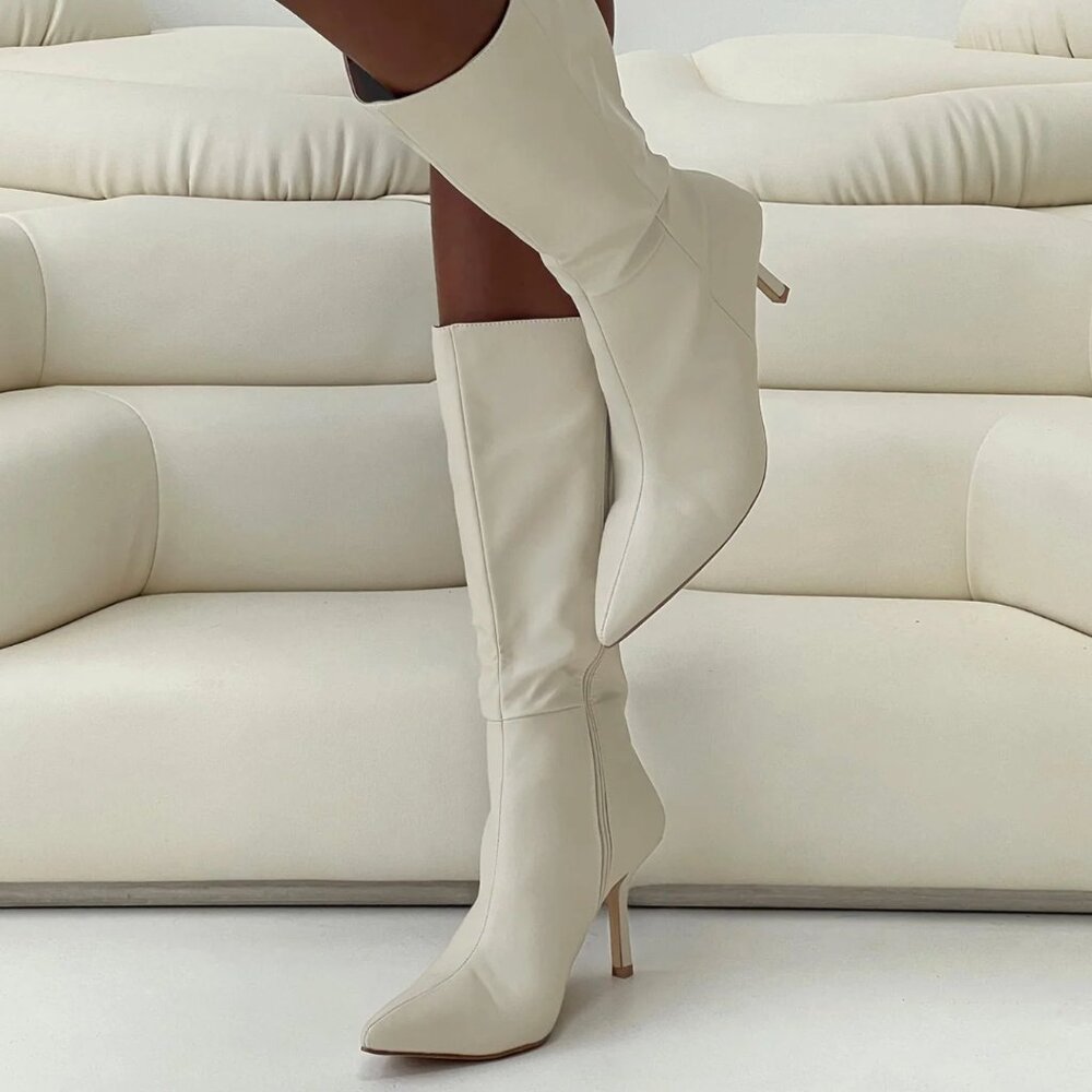 Princess Polly Elodiee Knee High Boots in Cream - Picture 4 of 11
